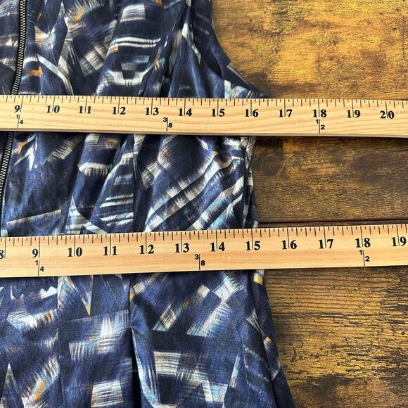 Cue Australia dress size US 8 blue geometric pockets ballon skirt wedding guest - Picture 10 of 12